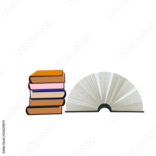 Stack of books with open book on the side