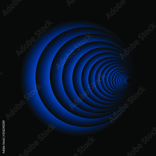 Vortex wave optical illusion blue and black in black background.