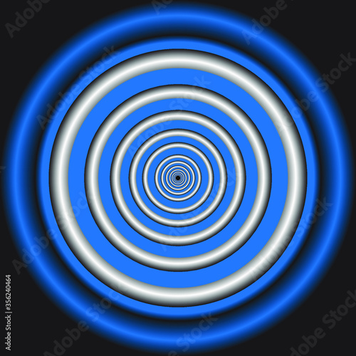 Vortex wave optical illusion grey and blue in black background.
