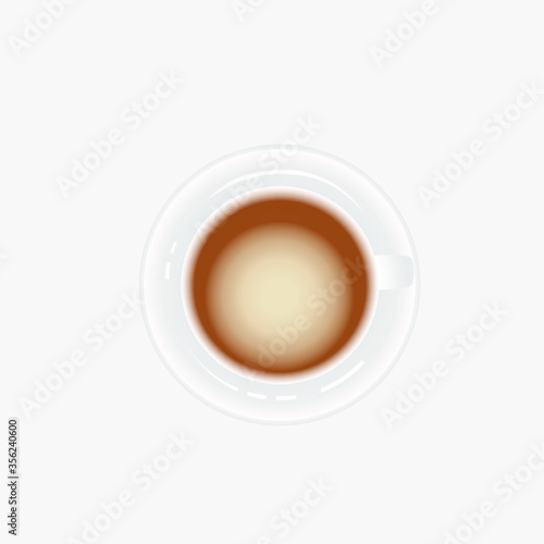 Hot coffee latte art in white cup and white saucer
