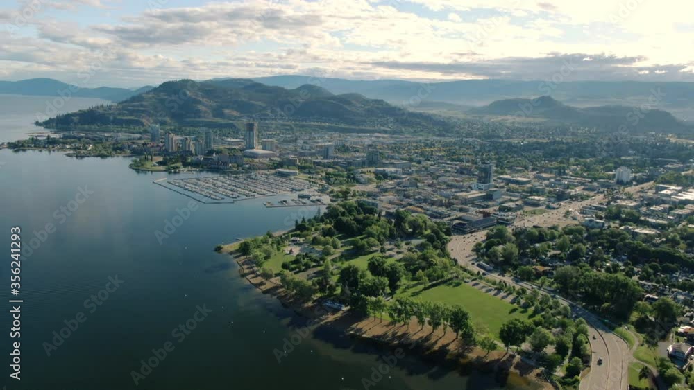 Aerial Drone Shot of Kelowna At Sunrise, Beautiful British Columbia Canada City, Okanagan Canada Aerial Drone Shot of Kelowna At Sunrise, Beautiful British Columbia Canada City, Okanagan Canada