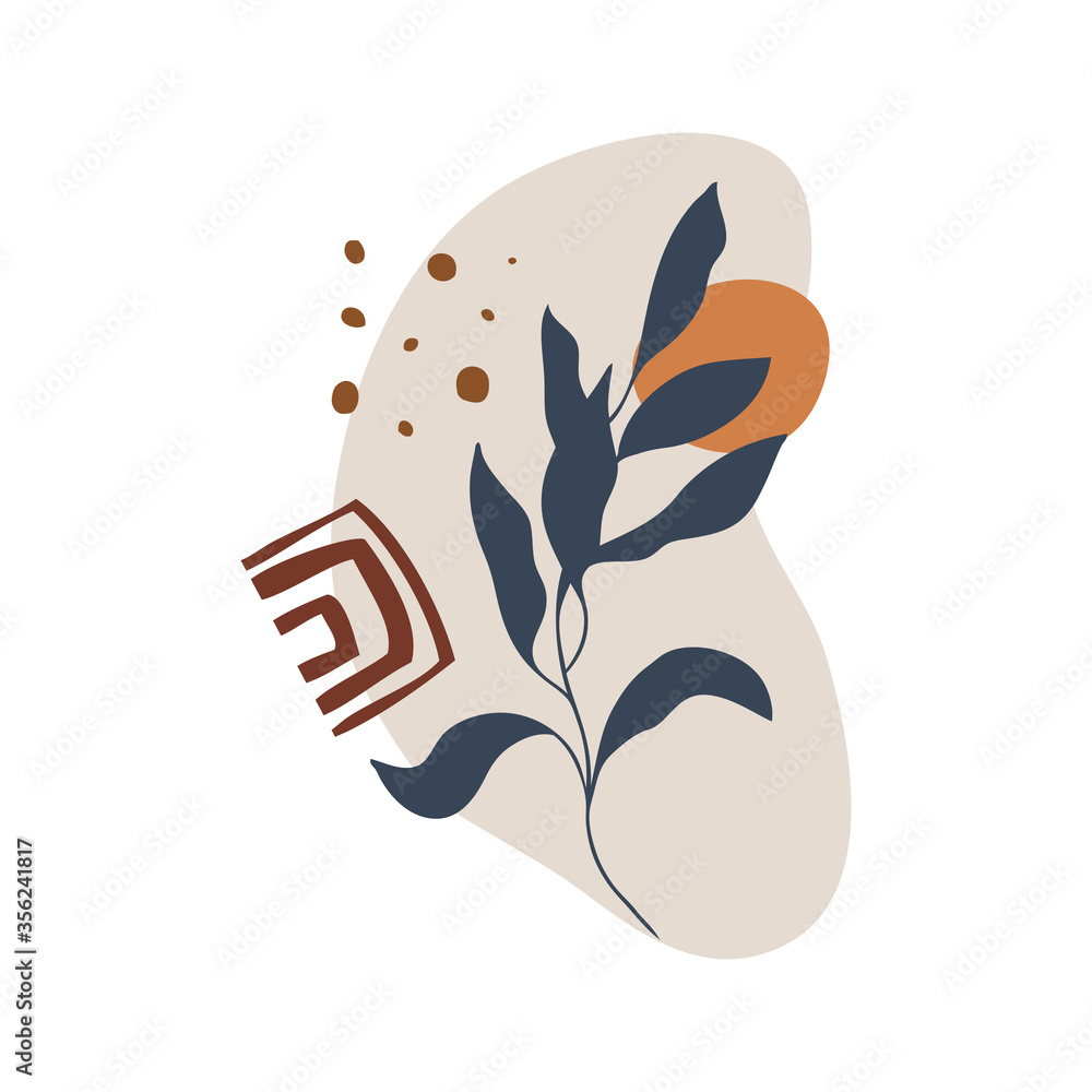 Fototapeta Abstract floral line art vector leaves background. Hand draw leaves