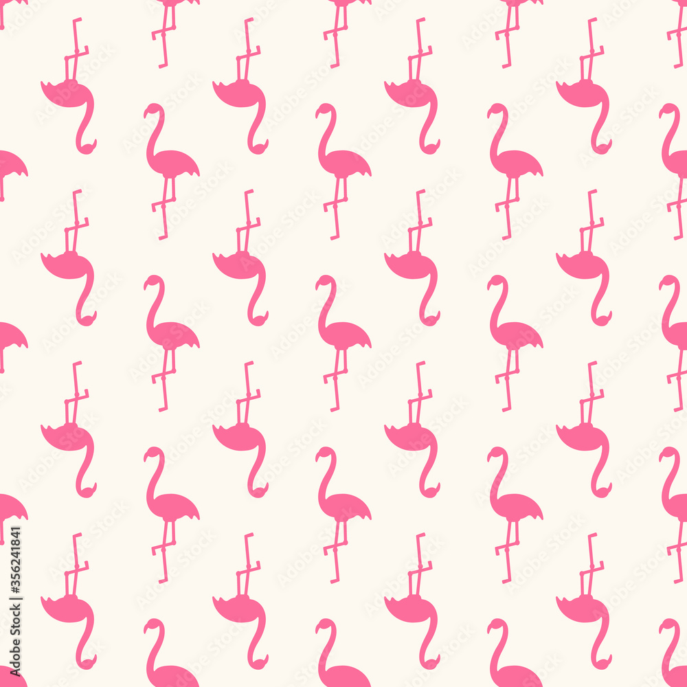 Vector seamless tropical pattern with silhouettes of cute pink flamingo. Minimalistic trendy background of beautiful exotic birds. Backdrop for textile, prints, decoration, fabric Vector seamless tropical pattern with silhouettes of cute pink flamingo. Minimalistic trendy background of beautiful exotic birds. Backdrop for textile, prints, decoration, fabric