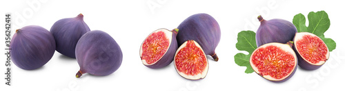 Fresh fig fruit with leaves isolated on white background. Set or collection