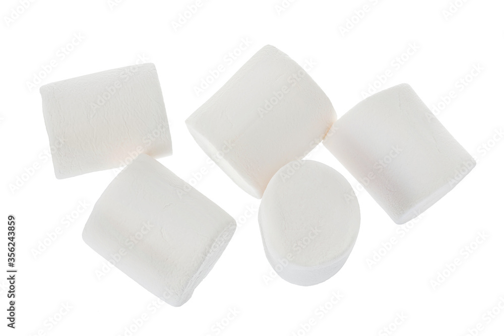 Marshmallow isolated on white background with clipping path and full depth of field. Top view. Flat lay Marshmallow isolated on white background with clipping path and full depth of field. Top view. Flat lay