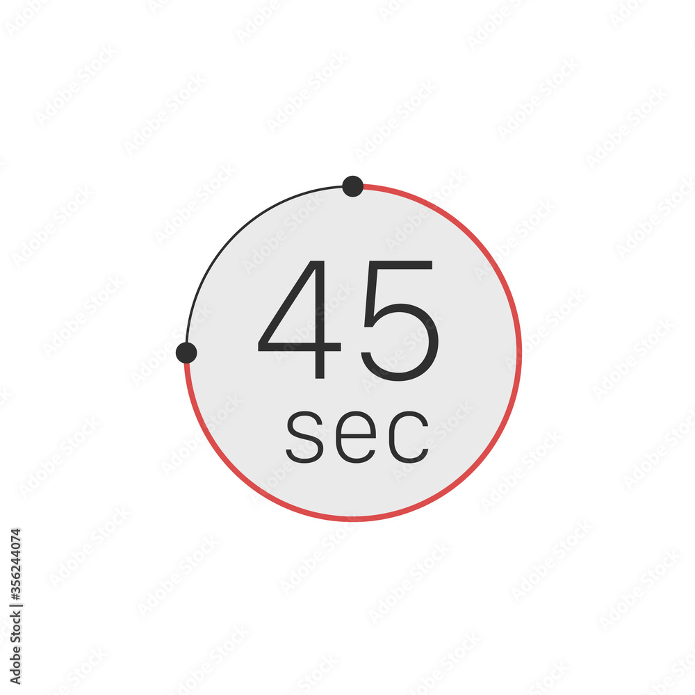 Fototapeta premium 45 seconds timer, stopwatch or countdown icon. Time measure. Chronometr icon. Stock Vector illustration isolated on white background.