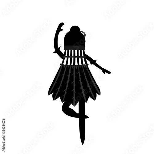 Black character ballerina silhouette in a shuttlecock dress dancing on a white background vector