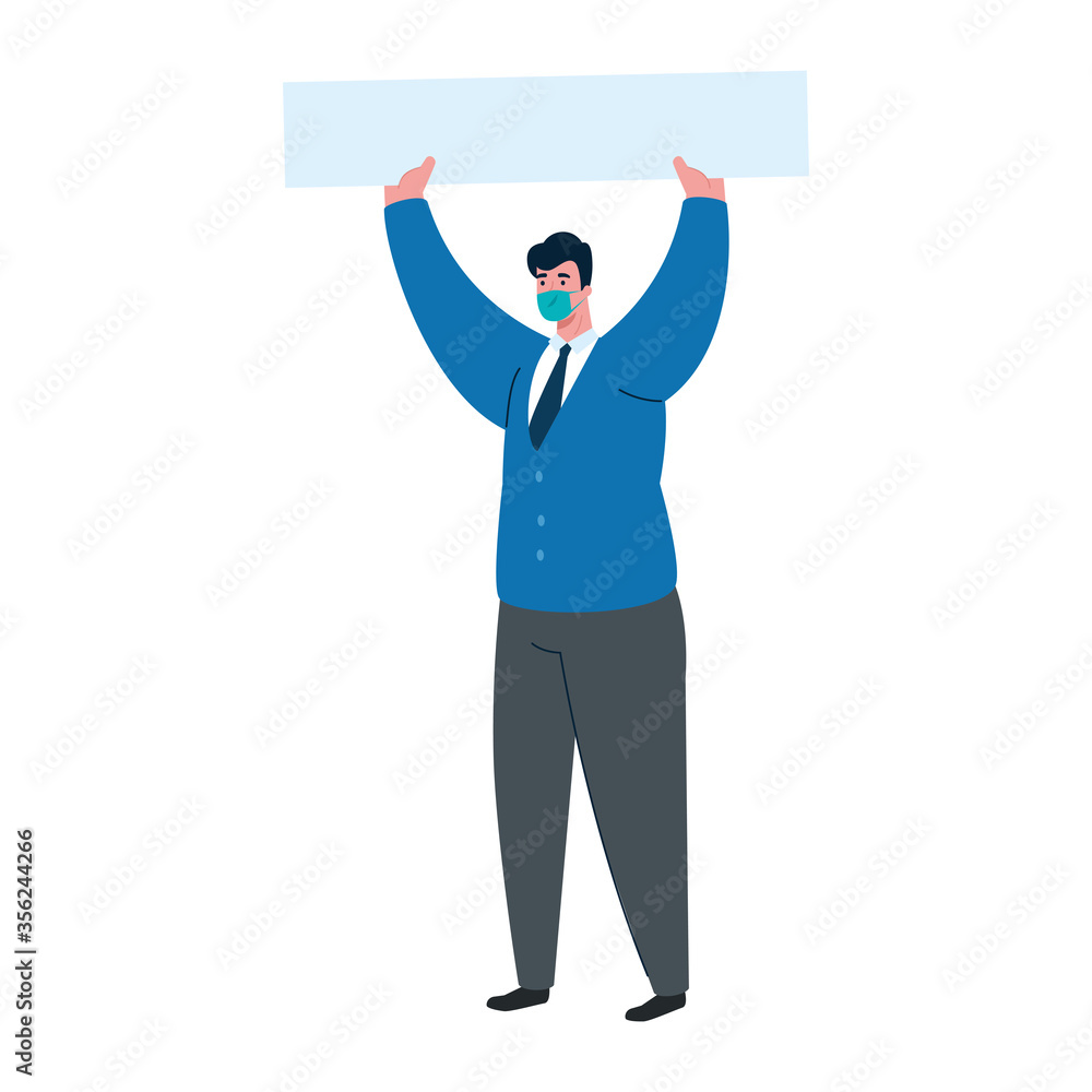 businessman with mask nectkie and banner design of medical care and covid 19 virus theme Vector illustration businessman with mask nectkie and banner design of medical care and covid 19 virus theme Vector illustration