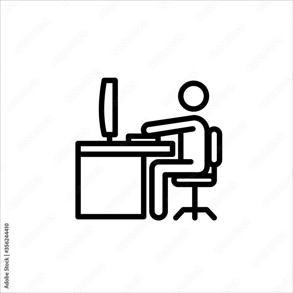Business person working with computer in office flat line vector icon for mobile application, button and website design. Illustration isolated on white background. EPS 10, logo, app, infographic Business person working with computer in office flat line vector icon for mobile application, button and website design. Illustration isolated on white background. EPS 10, logo, app, infographic