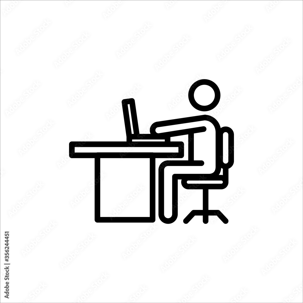 Business person working with computer in office flat line vector icon for mobile application, button and website design. Illustration isolated on white background. EPS 10, logo, app, infographic Business person working with computer in office flat line vector icon for mobile application, button and website design. Illustration isolated on white background. EPS 10, logo, app, infographic