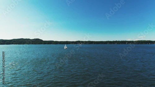 4K Aerial footage of a boat on the lake