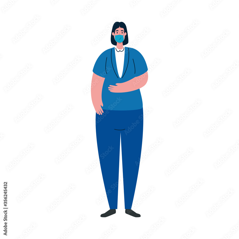 woman with mask design of medical care and covid 19 virus theme Vector illustration