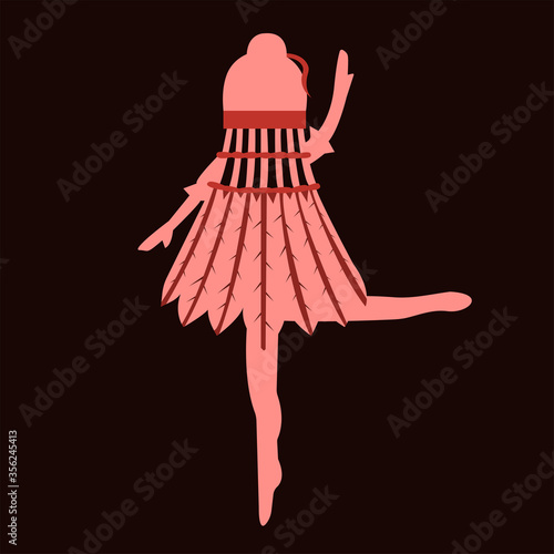 Red character ballerina silhouette in a shuttlecock dress dancing on a dark red background vector