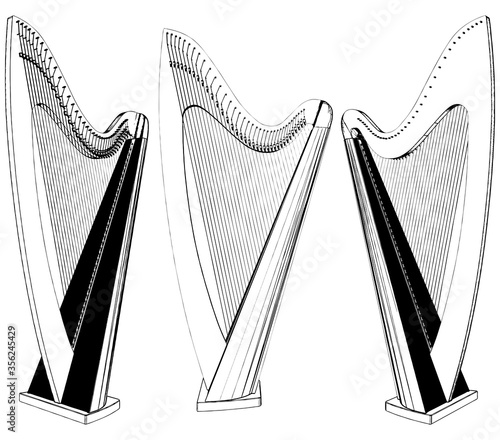 Harp Classic Musical Instrument Vector. Illustration Isolated On White Background. A Vector Illustration Of Harp Background.