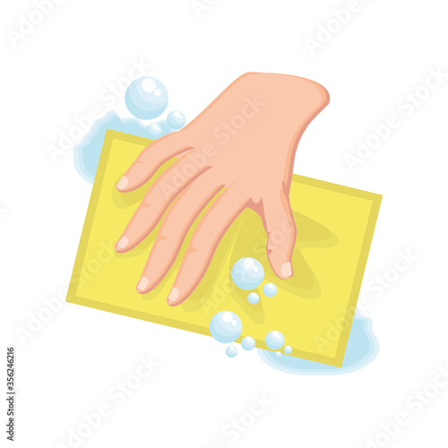 cleaning with dishcloth on white background