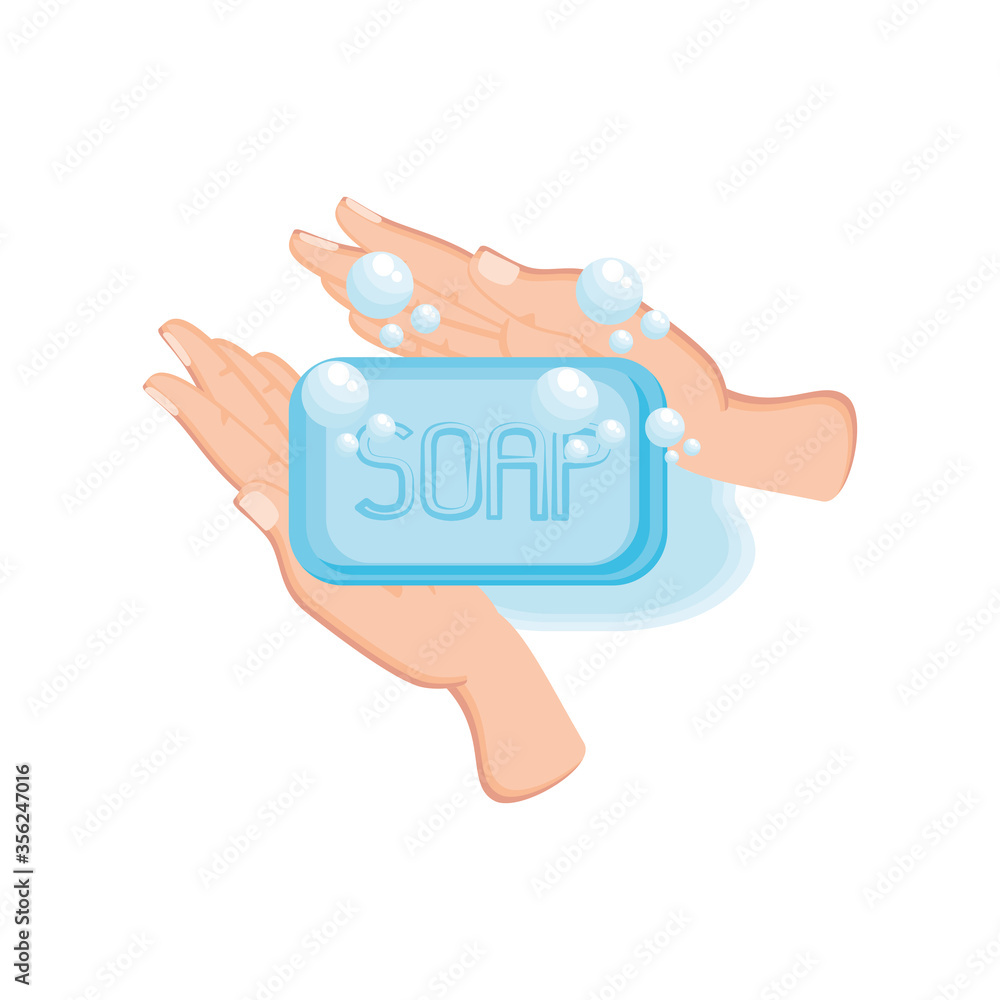 Obraz premium washing hands with water and soap on white background