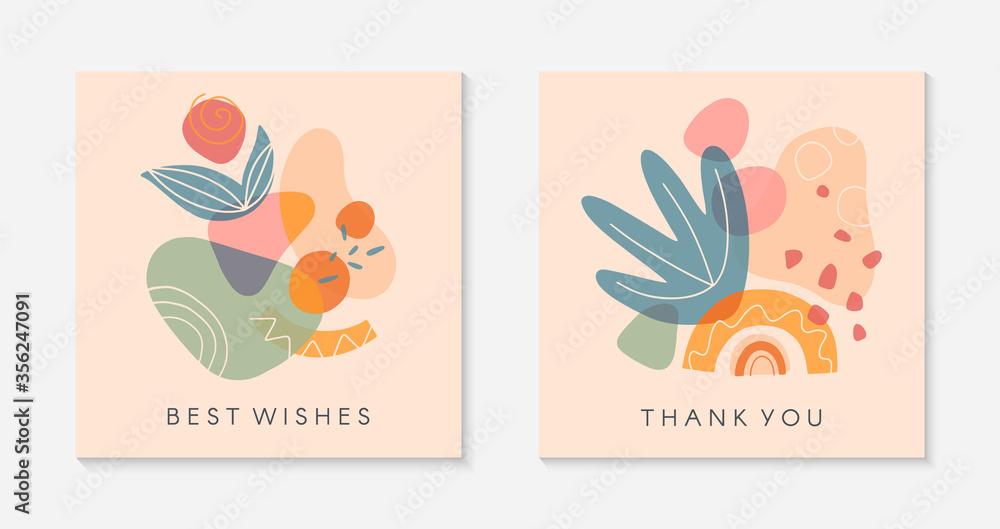 Fototapeta premium Set of creative universal artistic cards.Modern vector illustrations with hand drawn organic shapes and textures.Trendy contemporary design for prints,flyers,banners,brochures,invitations,covers.