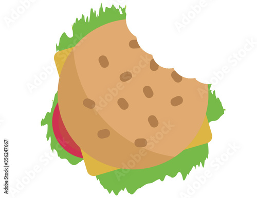 Cheeseburger vector with a bite taken out of it with lettuce and tomatoes 