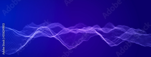 Big data visualization. The musical stream of sounds. Abstract background with interweaving of dots . 3D rendering. © Olena