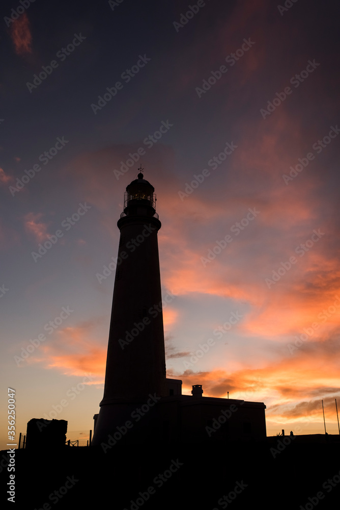 Lighthouse of Cabo de Santa Maria, located in La Paloma, Uruguay; at sunset