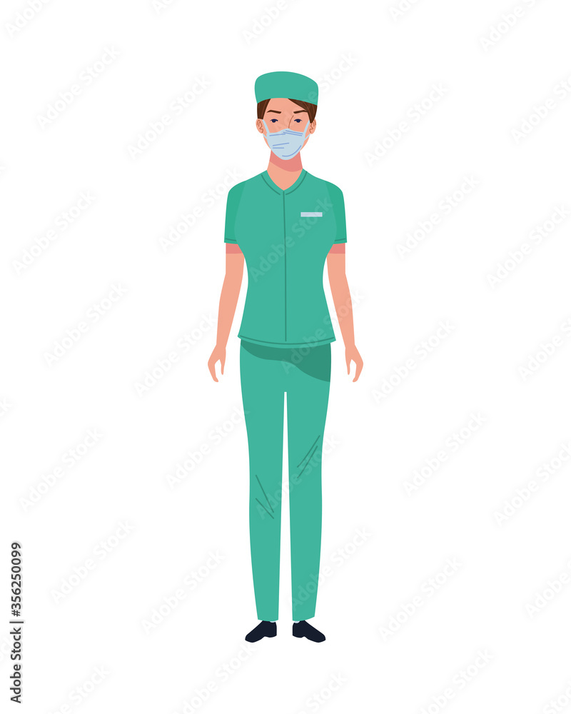 female surgeon doctor wearing medical mask character