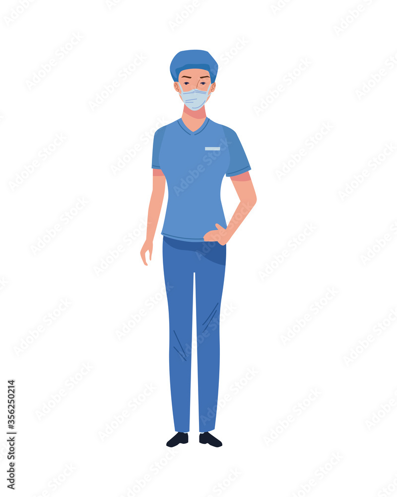 female surgeon doctor wearing medical mask character