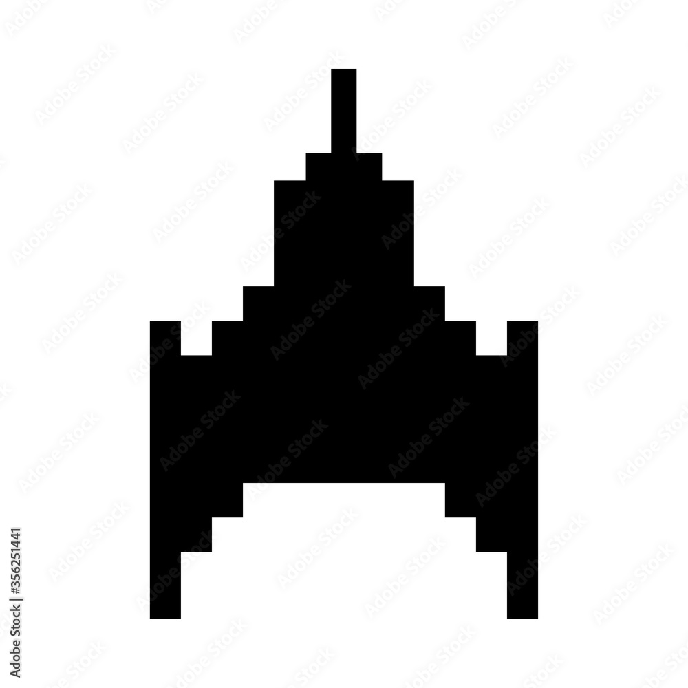 space ship flying 8 bits pixelated silhouette
