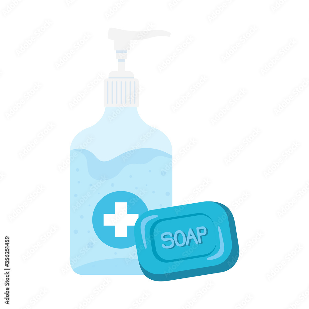 Hands sanitizer bottle and soap bar design, Disinfects clean antibacterial and hygiene theme Vector illustration Hands sanitizer bottle and soap bar design, Disinfects clean antibacterial and hygiene theme Vector illustration