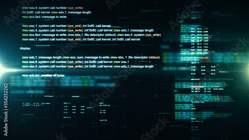 Abstract background with program code typing in cyber space. Software source data scrolling on a screen for futuristic concept.