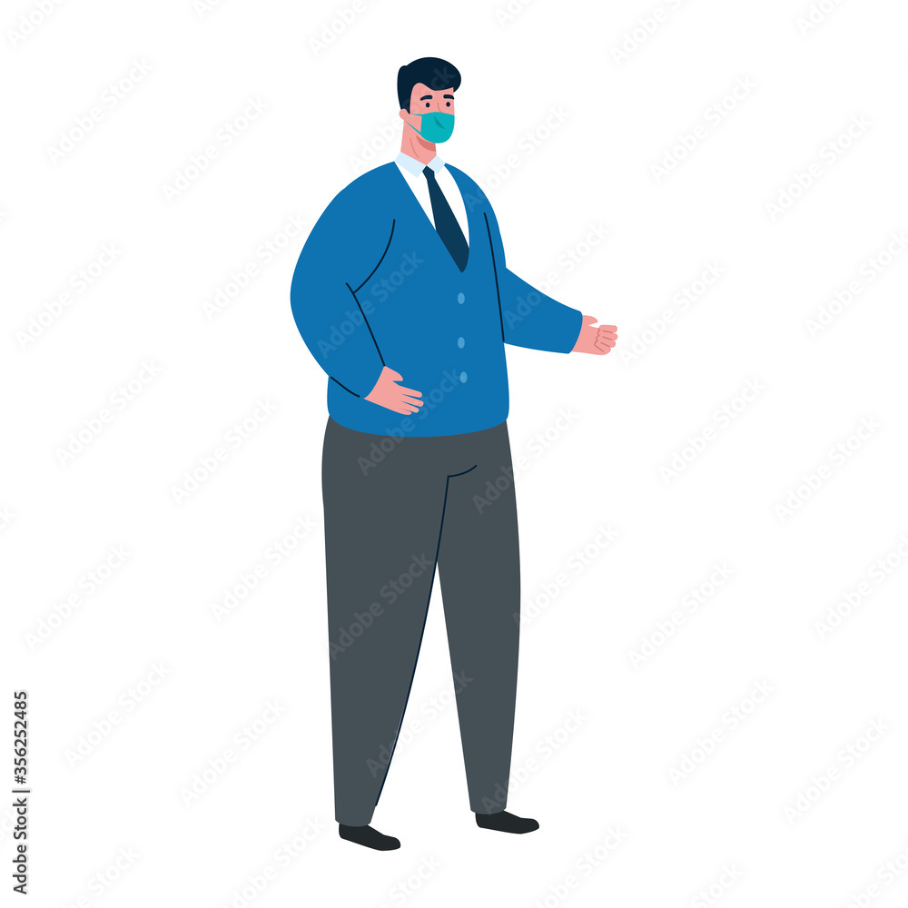 businessman with mask and nectkie design of medical care and covid 19 virus theme Vector illustration