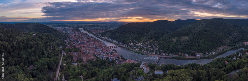 Panoramic cityscape of Heidelberg with the river Neckar in Germany.