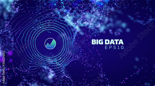 Modern illustration with big data. Wireframe illustration. Big data. Bigdata blasted particles