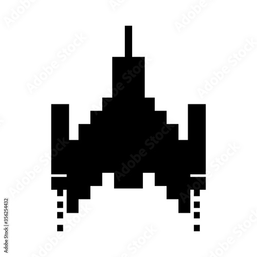 space ship flying 8 bits pixelated silhouette