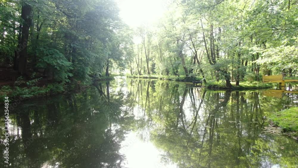 Beautiful small lake between a forest seen from a drone Beautiful small lake between a forest seen from a drone