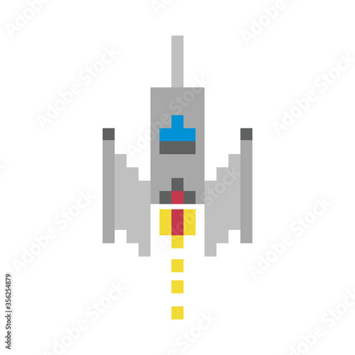 space ship flying 8 bits pixelated icon