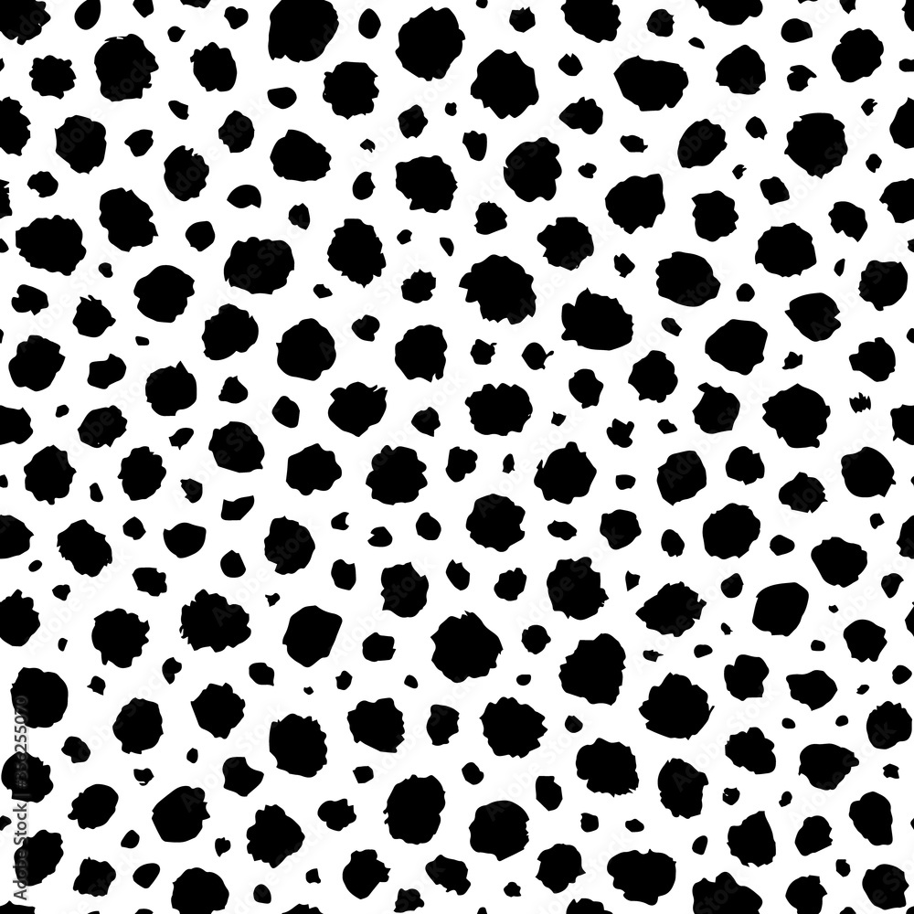 Background polka dot. Dalmation or leopard print. Seamless pattern dot. Random dots. Animal skin. Scattering dots for design fabric, wallpaper, prints. Scattered polkadots. Irregular circles. Vector Background polka dot. Dalmation or leopard print. Seamless pattern dot. Random dots. Animal skin. Scattering dots for design fabric, wallpaper, prints. Scattered polkadots. Irregular circles. Vector