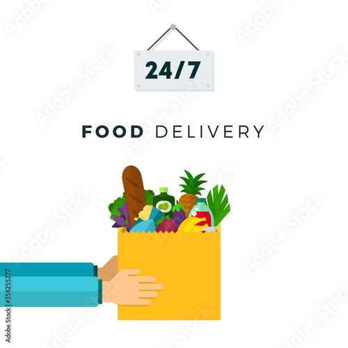Food delivery service twenty four hours vector flat isolated