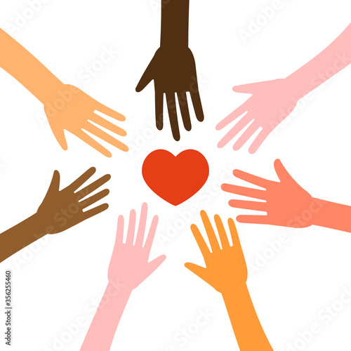 Hands with different colors with heart vector