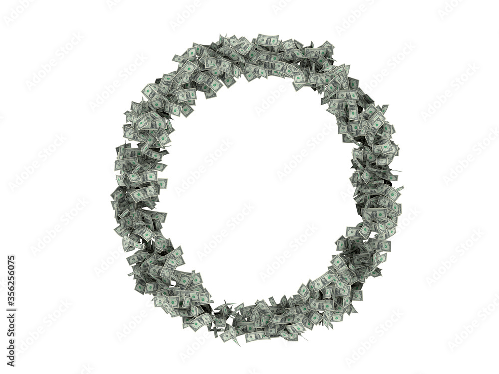 Letter from dollars. Alphabet isolate on white background. 3d rendering Letter from dollars. Alphabet isolate on white background. 3d rendering
