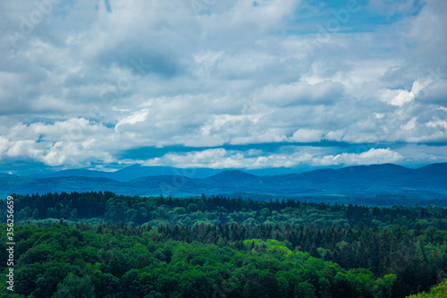 Fototapeta Naklejka Na Ścianę i Meble -  View at Beskides mountains in Lower Silesia in summer
