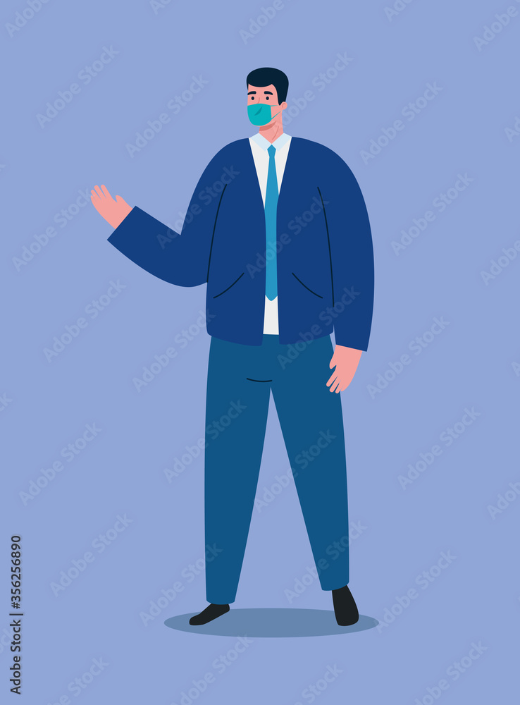 businessman with mask design of medical care and covid 19 virus theme Vector illustration