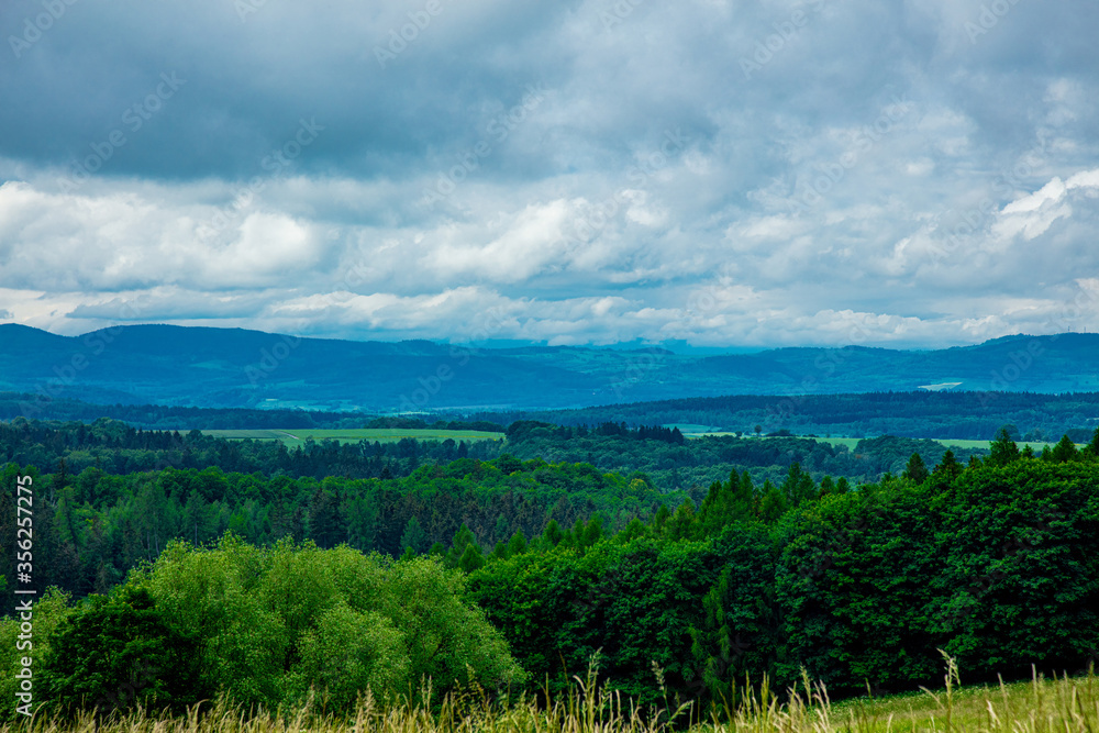 View at Beskides mountains in Lower Silesia in summer