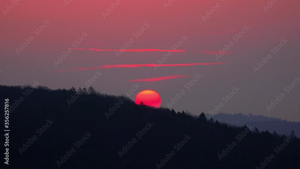 WS Sunrise over hills / Saarburg, Rhineland-Palatinate, Germany