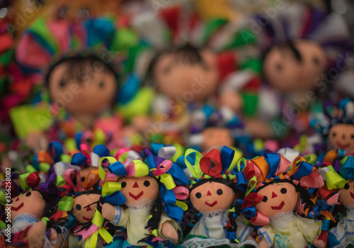 Mexico city - Nov 2018 Traditional Mexicacan dolls, are made of cloth and are dressed similar to the traditional dress of Mazahua women, an indigenous group in the State of Mexico and Michoacán.