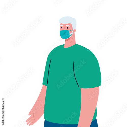 old man avatar with mask design of Medical care and covid 19 virus theme Vector illustration