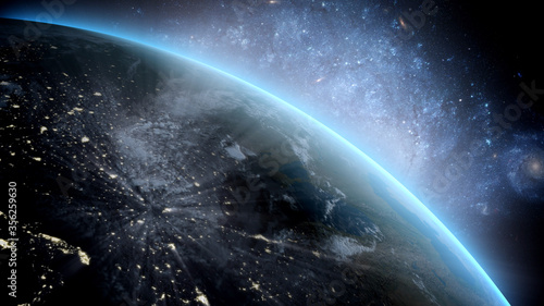 Planet Earth as seen from space. With stars background. 3d rendering