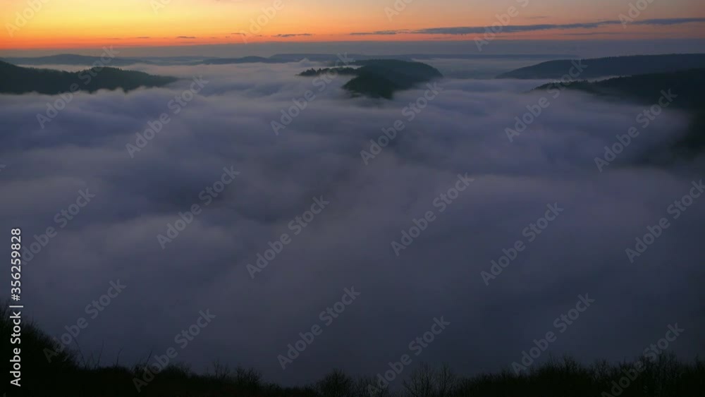 WS Fog over great loop of River Saar / Mettlach, Saarland, Germany WS Fog over great loop of River Saar / Mettlach, Saarland, Germany