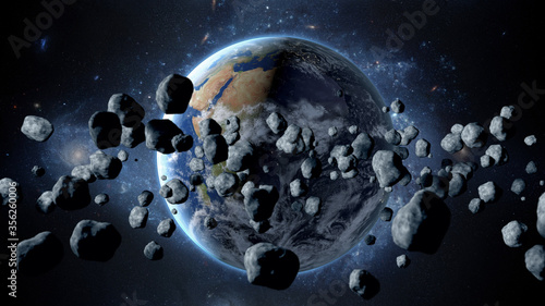 flying asteroid, meteorite to Earth. outer space. Armageddon. 3d rendering