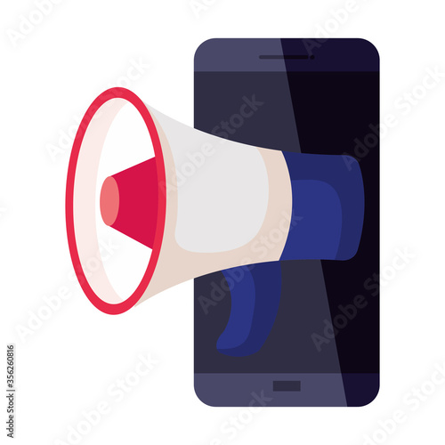 smartphone with megaphone design, Amplifer speaker bullhorn announce speech message communication and loud theme Vector illustration