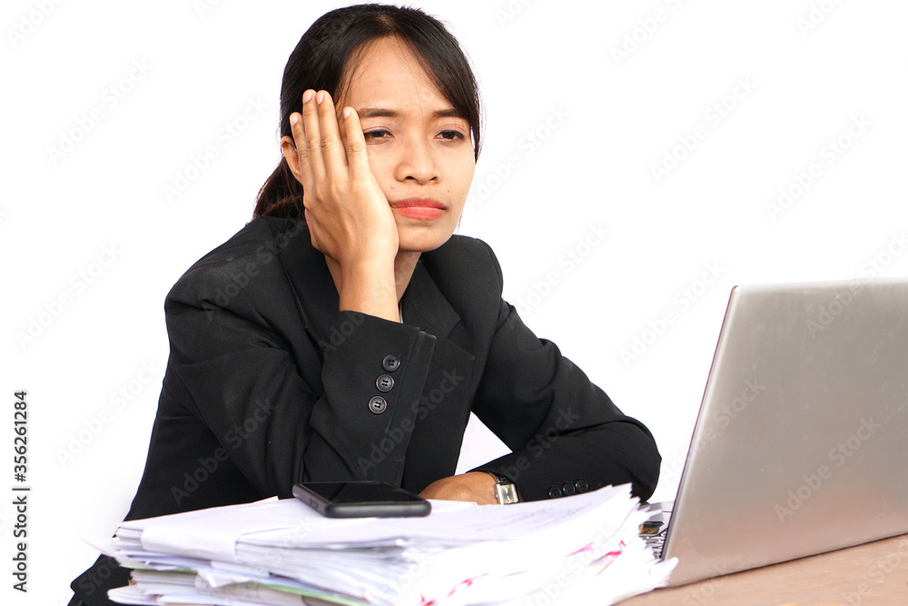 Business women are bored with work, sales are down Business women are bored with work, sales are down